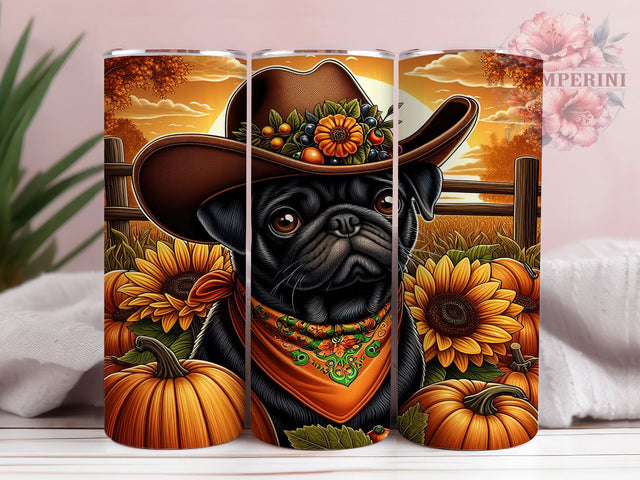 Cute Pug Pumpkin Fall Dog Tumbler, Fall Dog Lover 20Oz Sublimation, Autumn Pumpkin Coffee Cup, Harvest Pet Drinkware Design, Cozy Farmhouse Dog Mug Wrap, Thanksgiving Pug Cup, Rustic Autumn Dog Tumbler Sublimation Li Zamperini 