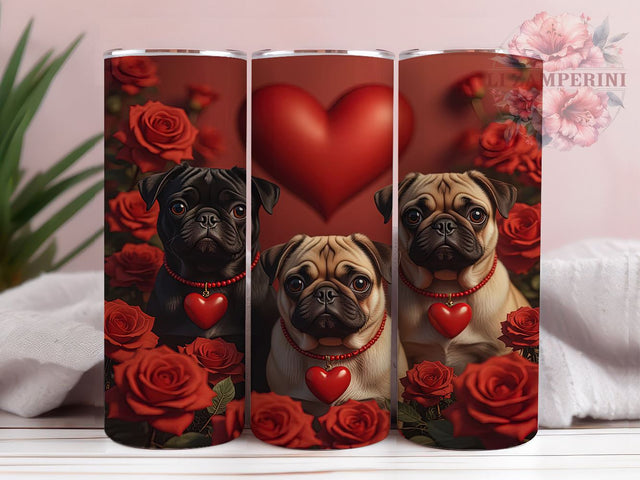 Cute Pug Valentine's 20oz Tumbler, Valentine's Day Gift, 20oz Tumbler Wrap, Sublimation Design, Cute Pug Art, Dog Lover Gift, Pet Themed Decor Sublimation Li Zamperini 