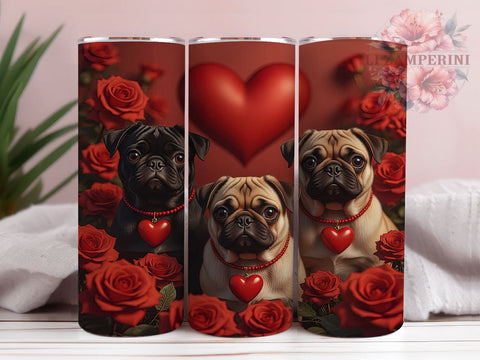 Cute Pug Valentine's 20oz Tumbler, Valentine's Day Gift, 20oz Tumbler Wrap, Sublimation Design, Cute Pug Art, Dog Lover Gift, Pet Themed Decor Sublimation Li Zamperini 