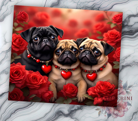 Cute Pug Valentine's 20oz Tumbler, Valentine's Day Gift, 20oz Tumbler Wrap, Sublimation Design, Cute Pug Art, Dog Lover Gift, Pet Themed Decor Sublimation Li Zamperini 
