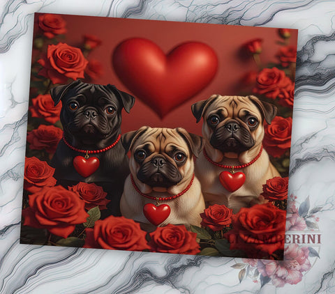 Cute Pug Valentine's 20oz Tumbler, Valentine's Day Gift, 20oz Tumbler Wrap, Sublimation Design, Cute Pug Art, Dog Lover Gift, Pet Themed Decor Sublimation Li Zamperini 