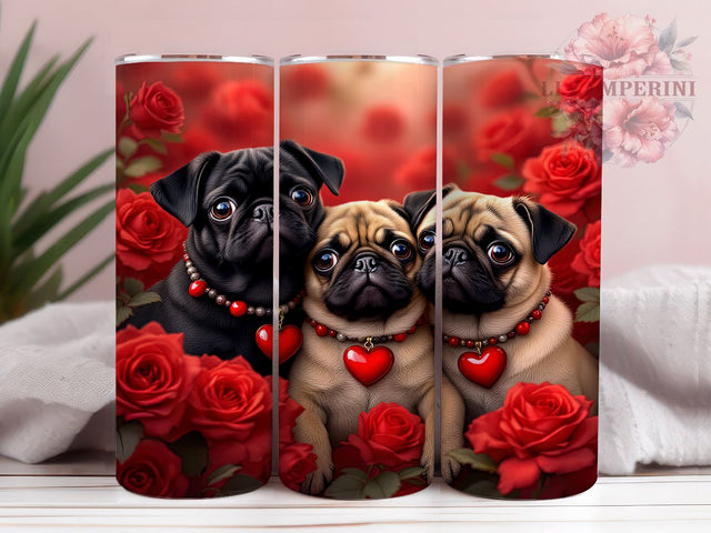 Cute Pug Valentine's 20oz Tumbler, Valentine's Day Gift, 20oz Tumbler Wrap, Sublimation Design, Cute Pug Art, Dog Lover Gift, Pet Themed Decor Sublimation Li Zamperini 