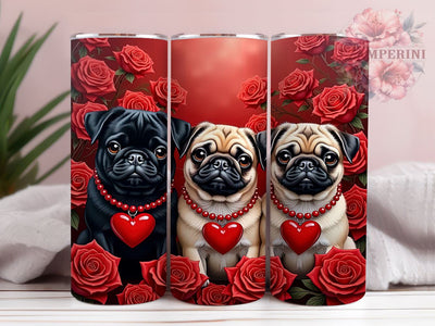 Cute Pug Valentine's 20oz Tumbler, Valentine's Day Gift, 20oz Tumbler Wrap, Sublimation Design, Cute Pug Art, Dog Lover Gift, Pet Themed Decor Sublimation Li Zamperini 