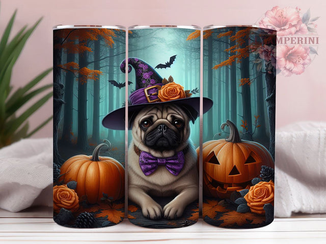 Cute Pug Witch Fall Halloween Tumbler, Autumn Dog Mom Cup, Fall Fur Mama Wrap, 20Oz Sublimation Design, Cute Pug Halloween Mug, Spooky Dog Lover Tumbler, Pumpkin Pug Drinkware Sublimation Li Zamperini 