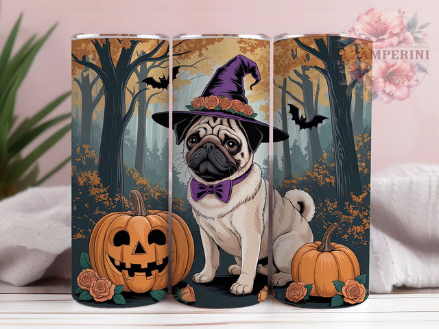 Cute Pug Witch Fall Halloween Tumbler, Autumn Dog Mom Cup, Fall Fur Mama Wrap, 20Oz Sublimation Design, Cute Pug Halloween Mug, Spooky Dog Lover Tumbler, Pumpkin Pug Drinkware Sublimation Li Zamperini 