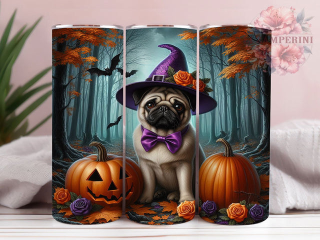 Cute Pug Witch Fall Halloween Tumbler, Autumn Dog Mom Cup, Fall Fur Mama Wrap, 20Oz Sublimation Design, Cute Pug Halloween Mug, Spooky Dog Lover Tumbler, Pumpkin Pug Drinkware Sublimation Li Zamperini 