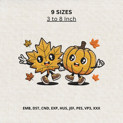 Cute Pumpkin and Maple Leaf Machine Embroidery Design – Fall Autumn Thanksgiving Embroidery File Embroidery/Applique DESIGNS PatternFeed8 