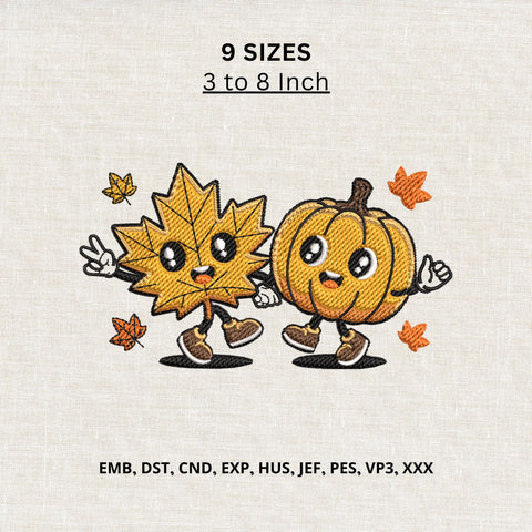 Cute Pumpkin and Maple Leaf Machine Embroidery Design – Fall Autumn Thanksgiving Embroidery File Embroidery/Applique DESIGNS PatternFeed8 