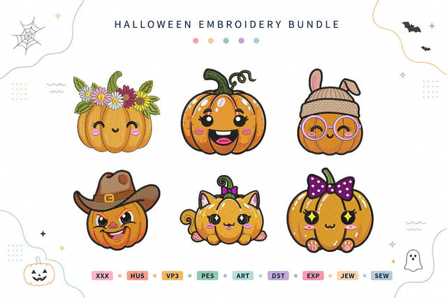 Cute Pumpkin Characters Halloween Embroidery Bundle Embroidery/Applique DESIGNS sg embroidery 