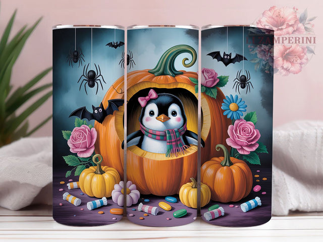 Cute Pumpkin Penguin Halloween Tumbler Wrap, Cute Halloween Mug, Penguin In Pumpkin Art, 20Oz Tumbler Wrap, Sublimation Design, Adorable Fall Drinkware, Spooky Animal Print Sublimation Li Zamperini 