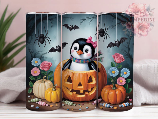 Cute Pumpkin Penguin Halloween Tumbler Wrap, Cute Halloween Mug, Penguin In Pumpkin Art, 20Oz Tumbler Wrap, Sublimation Design, Adorable Fall Drinkware, Spooky Animal Print Sublimation Li Zamperini 