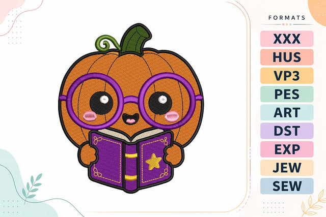 Cute Pumpkin Reader Halloween Embroidery Design Embroidery/Applique DESIGNS sg embroidery 