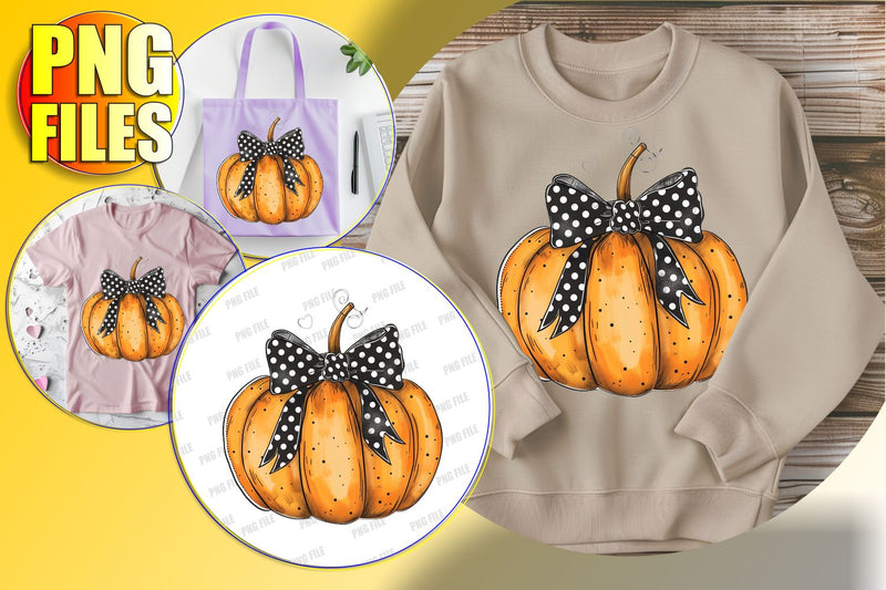 Cute Pumpkin with Bow Watercolor Sublimation Sublimation afrosvg 