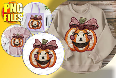 Cute Pumpkin with Sequin Bow for Halloween Design Sublimation afrosvg 