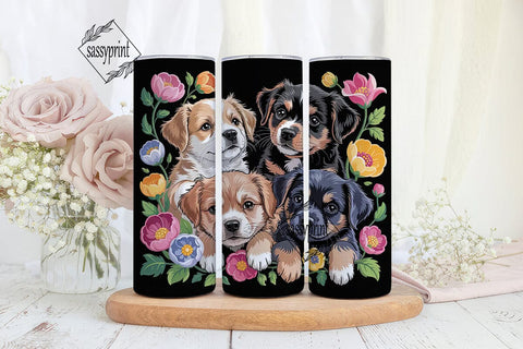 Cute Puppies and Flowers 20oz Tumbler Sublimation sassyprint 