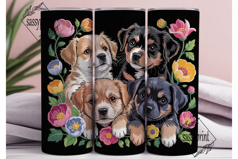 Cute Puppies and Flowers 20oz Tumbler Sublimation sassyprint 