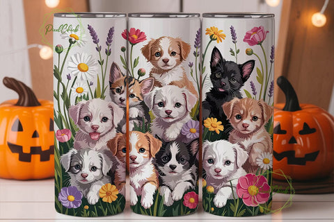 Cute Puppies & Kittens 20oz Tumbler Wrap Sublimation PixelChick 