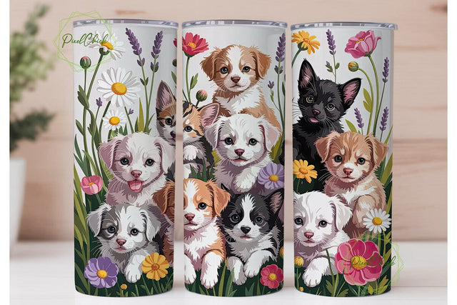 Cute Puppies & Kittens 20oz Tumbler Wrap Sublimation PixelChick 