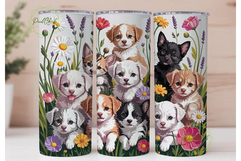 Cute Puppies & Kittens 20oz Tumbler Wrap Sublimation PixelChick 