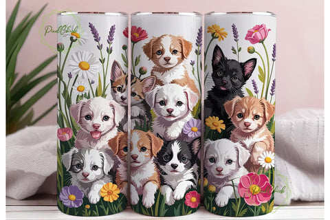 Cute Puppies & Kittens 20oz Tumbler Wrap Sublimation PixelChick 