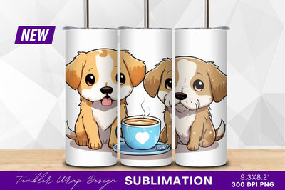 Cute Puppies Sharing Coffee Tumbler Png Sublimation Regulrcrative 
