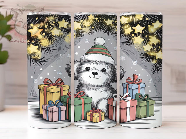 Cute Puppy Christmas Tumbler, Festive Puppy Sublimation Design, Holiday Dog Art, 20oz Xmas Tumbler, Whimsical Puppy Mug, Stylish Christmas Cup, Cozy Puppy Wrap Sublimation Lara' s Designs 