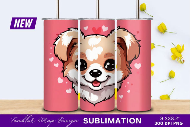 Cute puppy dog cartoon heart background Sublimation Regulrcrative 