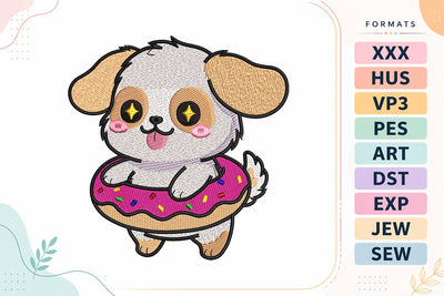 Cute Puppy Donut Embroidery Design - Kawaii Dog Embroidery/Applique DESIGNS sg embroidery 