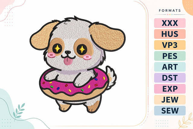 Cute Puppy Donut Embroidery Design - Kawaii Dog Embroidery/Applique DESIGNS sg embroidery 