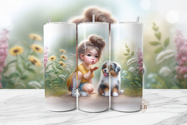 Cute Puppy & Girl Tumbler Wrap Design Sublimation BijouBay 