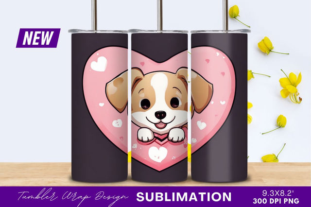 Cute puppy in heart frame tumbler png Sublimation Regulrcrative 