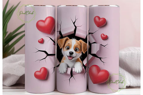 Cute Puppy Love 20oz Tumbler Wrap Sublimation PixelChick 