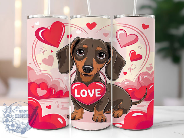 Cute Puppy Love Dachshund Tumbler, Puppy Love Pattern, Cute Dog Design, 20Oz Sublimation Wrap, Adorable Pup Art, Romantic Dog Texture, Tumbler Sublimation Sublimation ToriDesigns 