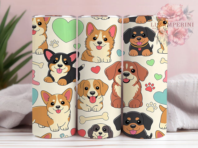 Cute Puppy Lover Tumbler, Dog Breeds Pattern, Dog Mom Design, 20Oz Sublimation Wrap, Puppy Lover Art, Adorable Dog Texture, Tumbler Sublimation Sublimation Li Zamperini 