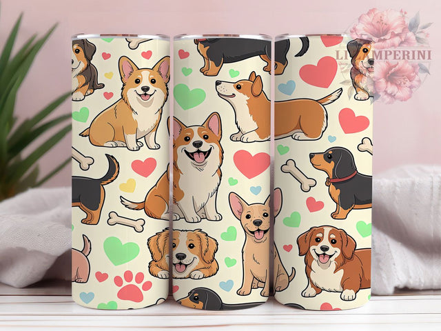 Cute Puppy Lover Tumbler, Dog Breeds Pattern, Dog Mom Design, 20Oz Sublimation Wrap, Puppy Lover Art, Adorable Dog Texture, Tumbler Sublimation Sublimation Li Zamperini 