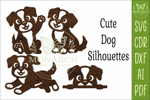 Cute Puppy Silhouettes. Dog Shapes for laser cutting 2 SVG APInspireddesigns 