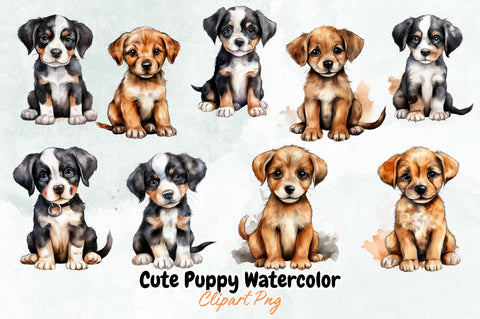 Cute Puppy Watercolor Clipart Bundle Sublimation Designangry 