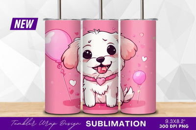 Cute Puppy With Balloons And Hearts Tumbler Png Sublimation Regulrcrative 