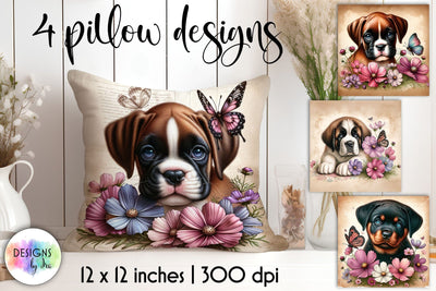 Cute Puppy with Elegant Cosmos Flowers, Vintage Illustration Sublimation Designs by Ira 