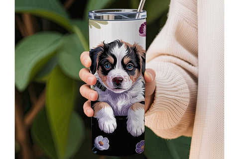 Cute Puppy with Flowers Tumbler Wrap Sublimation DesignSVG 