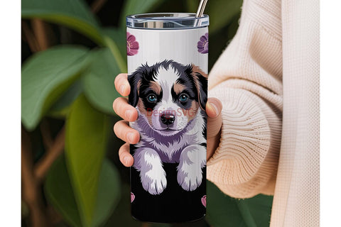 Cute Puppy with Flowers Tumbler Wrap Sublimation DesignSVG 