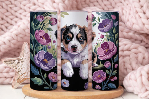Cute Puppy with Flowers Tumbler Wrap Sublimation DesignSVG 