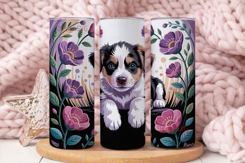 Cute Puppy with Flowers Tumbler Wrap Sublimation DesignSVG 