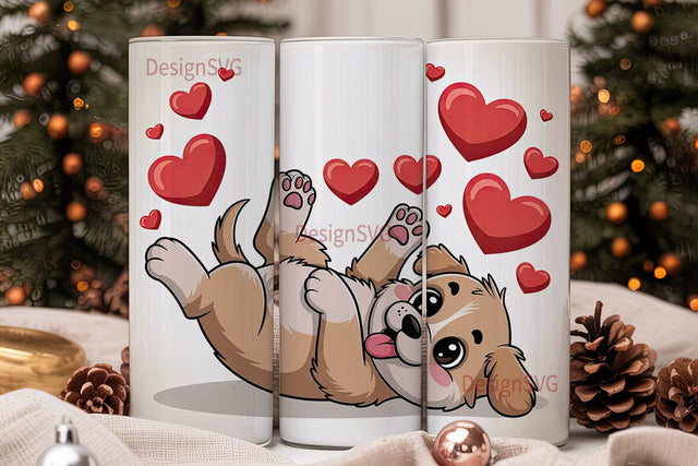 Cute Puppy with Hearts Tumbler Wrap Sublimation DesignSVG 