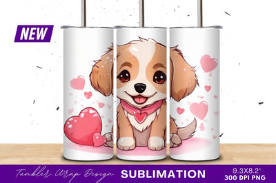 Cute Puppy With Pink Hearts Tumbler Png Sublimation Regulrcrative 