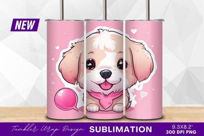 Cute Puppy With Pink Scarf Tumbler Png Sublimation Regulrcrative 