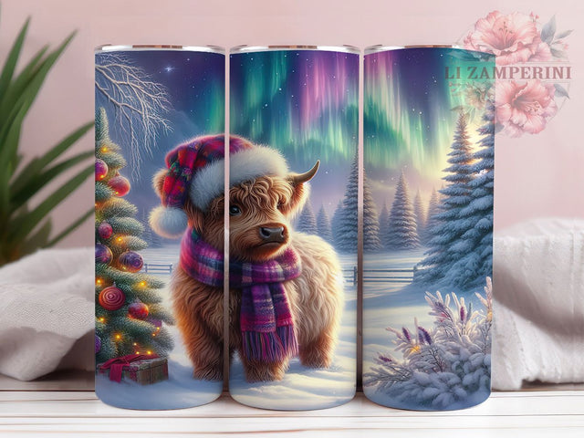 Cute Purple Highland Cow Christmas Tumbler, Cute Christmas Cow Wrap, Festive Farm Sublimation, Holiday Highland Cup, 20Oz Skinny Tumbler Wrap, Adorable Cow Mug, Winter Farmhouse Design Sublimation Li Zamperini 