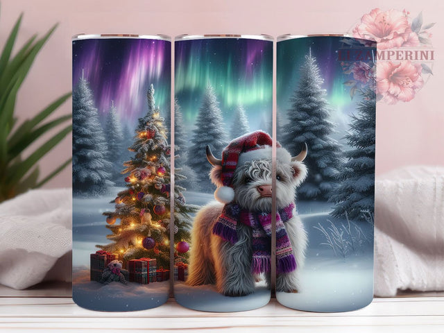 Cute Purple Highland Cow Christmas Tumbler, Cute Christmas Cow Wrap, Festive Farm Sublimation, Holiday Highland Cup, 20Oz Skinny Tumbler Wrap, Adorable Cow Mug, Winter Farmhouse Design Sublimation Li Zamperini 
