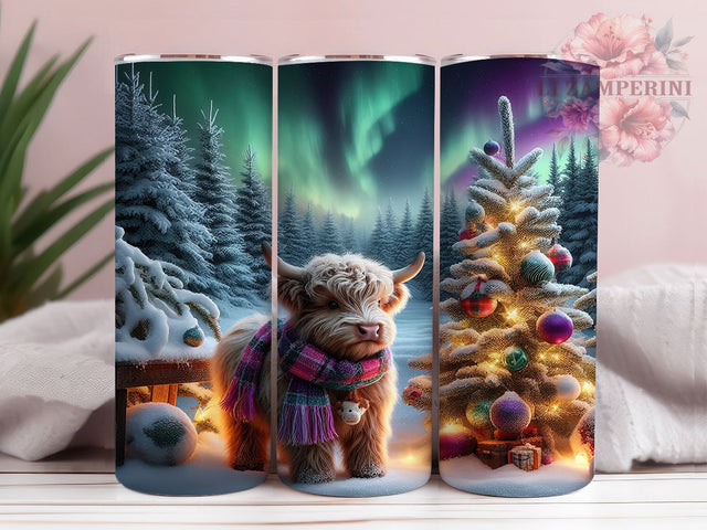 Cute Purple Highland Cow Christmas Tumbler, Cute Christmas Cow Wrap, Festive Farm Sublimation, Holiday Highland Cup, 20Oz Skinny Tumbler Wrap, Adorable Cow Mug, Winter Farmhouse Design Sublimation Li Zamperini 