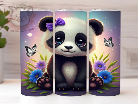 Cute Purple Panda 20oz Tumbler Wrap, Cute Panda, Purple Panda, Floral Pastel, 20oz Tumbler, Sublimation Wrap, Animal Lover Gift, Custom Tumbler Sublimation Lara' s Designs 